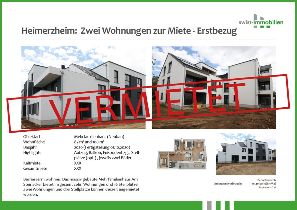 Heimerzheim: Zwei Wohnungen zur Miete - Erstbezug