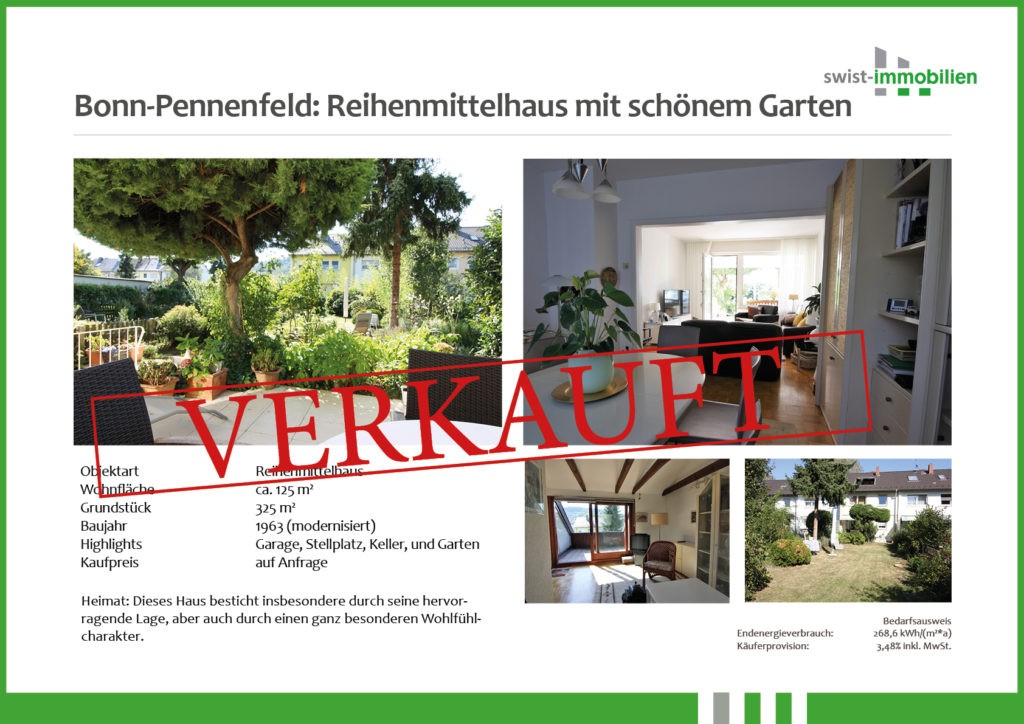 Bonn-Pennen­feld: Reihen­mittelhaus mit schönem Garten