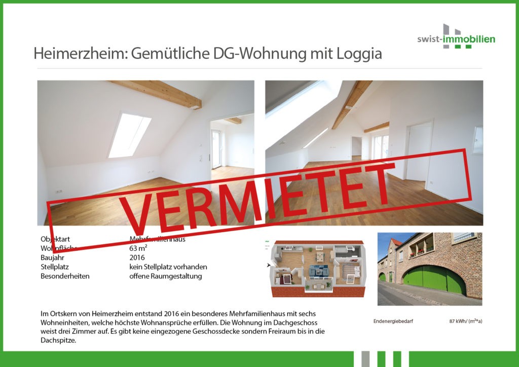 Swisttal-Heimerzheim: Gemütliche 3-Zimmer-Wohnung mit Loggia zu vermieten