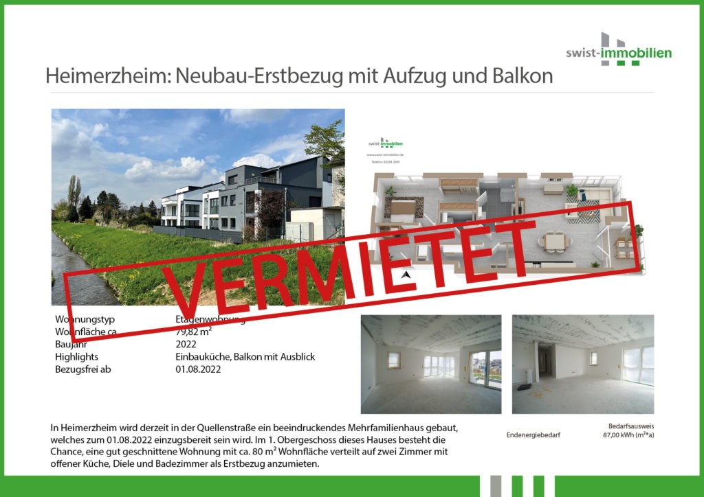Heimerzheim: Neubau-Erstbezug mit Aufzug - 2 Zimmer, Bad, Einbauküche, Balkon mit Ausblick